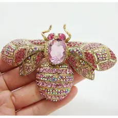 Novo e Exquisito Broche/Pingente de Abelha Rosa, Incrustado com Strass e Cristais Dourados WPE6