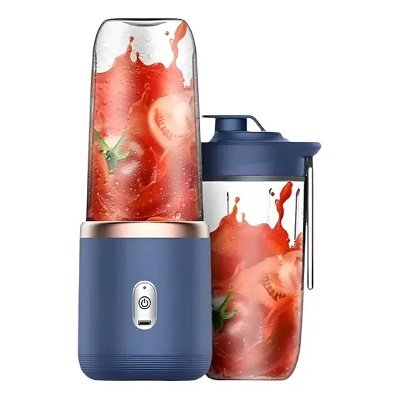 Mini Liquidificador Portátil Recarregável 400ml 6 Lâminas 40W 2 Copos Mixer Shakeira USB-C Azul