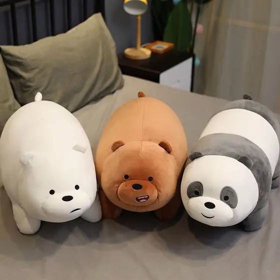 Urso de pelúcia de 25cm, três ursos nus, urso polar, panda deitado, animal de pelúcia macio, presente de aniversário