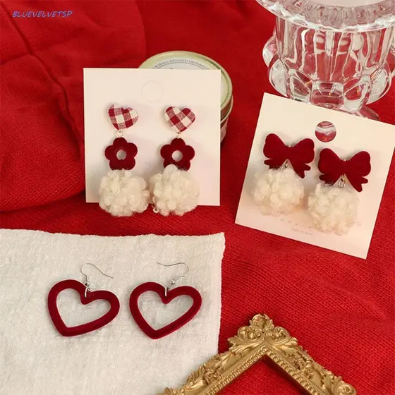 BLUEVELVETSP Brincos De Natal Na Moda Requintado Presentes De Ano Novo Meninas Mulheres Bowknot Balançar Vinho Coração