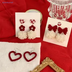 BLUEVELVETSP Brincos De Natal Na Moda Requintado Presentes De Ano Novo Meninas Mulheres Bowknot Balançar Vinho Coração