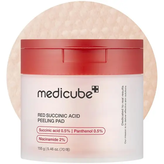Pads Esfoliantes Faciais medicube com Ácido Succínico Vermelho e Pantenol | Adequado para pele com tendência à acne, d
