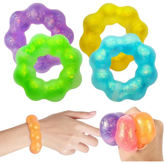 Conjunto de 4 peças de brinquedos Squishy, bolas antiestresse em formato de pulseira, brinquedos sensoriais macios em fo