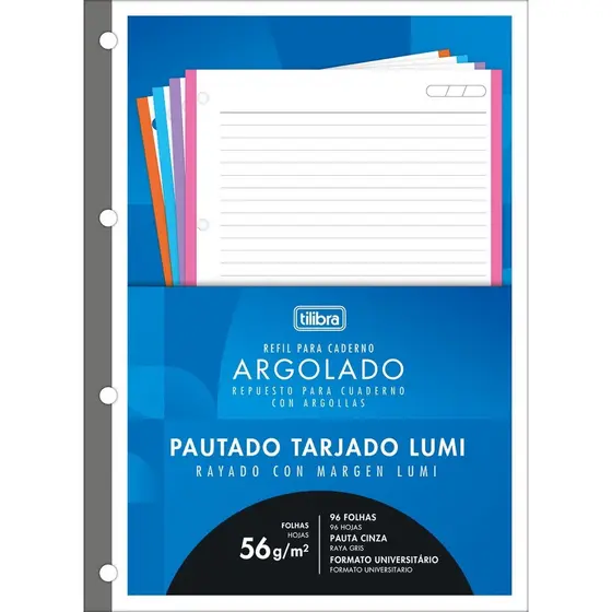 Bloco de Refil para Fichário Caderno Argolado Universitário Tiliflex Lumi 96 folhas Académie Tilibra