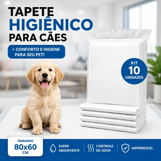 Kit 10 Tapetes Higiênicos Para Cachorro 80x60 Alta Absorção Antivazamento Controle de Odores