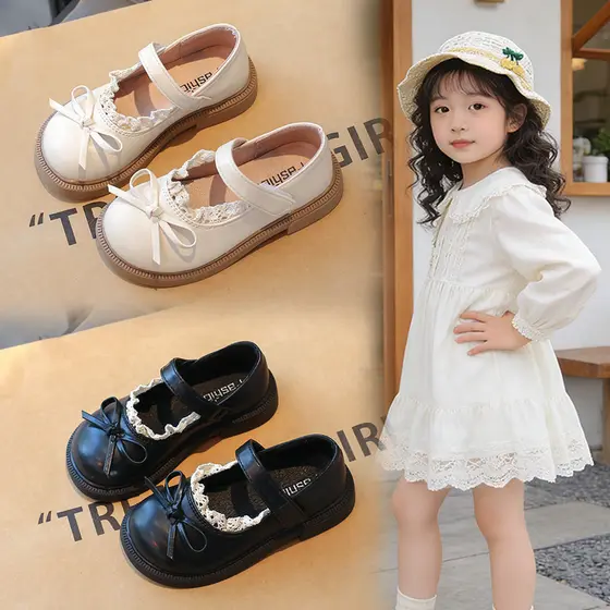Meninas pequenos sapatos de couro 2026 novo estilo primavera outono sola macia antiderrapante ervilhas sapatos menina be