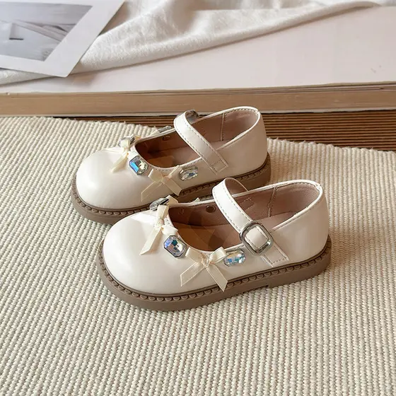2026 novo estilo meninas primavera outono sola macia antiderrapante estilo princesa pequenas ervilhas de couro sapatos m