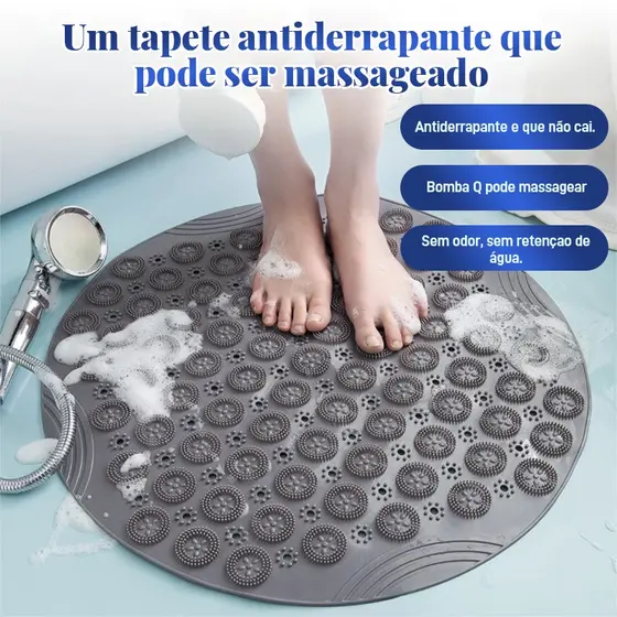 Tapete Banheiro Antiderrapante Box PVC 55*55cm Ventosas Fortes Massagem para Pés Drenagem Rápida Adere na Parede