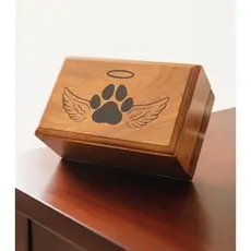 Urna De Madeira-Pata Gravada Com Asa De Anjo-Urnas Para Animais De Estimação Cães Cinzas Decorativas De Cremação De Jaca