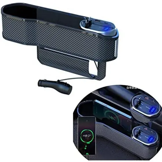 Organizador De Preenchimento De Lacuna De Assento De Carro Com Carregador Sem Fio , 2 Portas USB E 2 Cabos De Carregamen