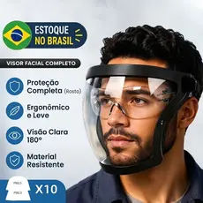 Protetor Facial Face Shield Transparente Anti-Embaçante E Anti-Risco Com Filtro Máscara de Proteção Total Premium
