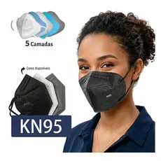 Máscara PFF2 KN95 Preta 5 Camadas Kit 50 Unidades Proteção Respiratória Profissional Filtro Eficiente