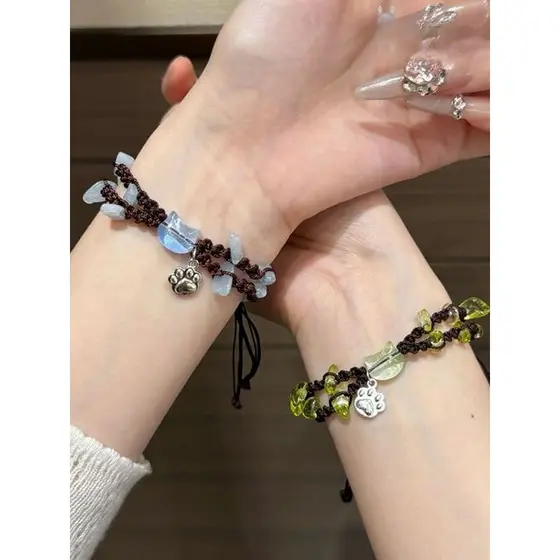 pulseira masculina pulseira Novo estilo duplo círculo gatinho pulseira diy mão-tecido namoradas pulseira ins doce estuda
