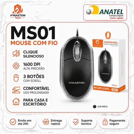 H'Maston MS01 Mouse Com Fio Mause Mouse Gamer Com Fio Mouse Com Fio Para Notebook Mouse Barato Mouse Usb