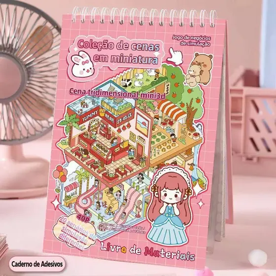 Livro Adesivos Diy 3d 8 Cenários + Pinça Fofos Anti Stress E Ansiedade