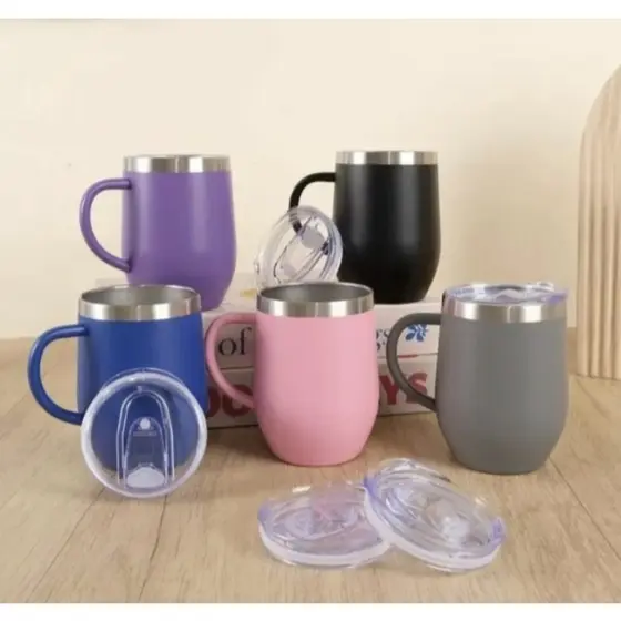 Copo de alça Cuia Térmica 360ml Em Inox Com Tampa e alças Envio Imediato