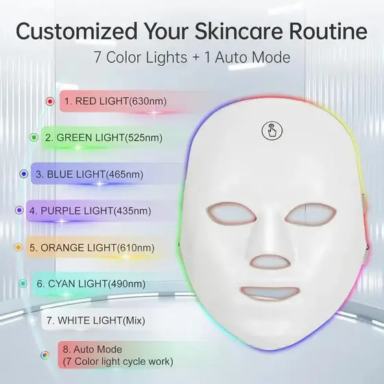 Terapia de luz vermelha, Máscara Facial de LED com Sete Cores, Cuidado Diário de Rejuvenescimento da Pele com Fotões,