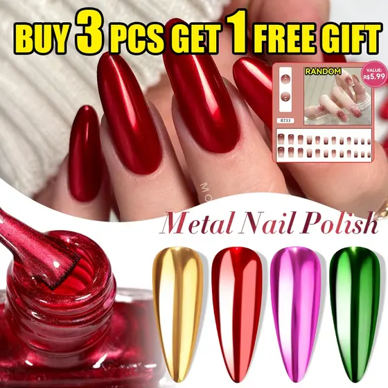 LILYCUTE 7ml Esmalte Metálico  Super Brilhante Secagem Rápida Sem Lâmpada UV Efeito Metal para Nail Art DIY Unhas