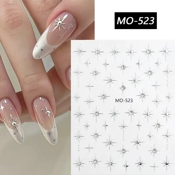 3D Strass Ouro Prata Estrela Lua Bronzeamento Adesivos De Unhas Linha Simples Design Luz Decalques Luxo Da Arte Do Prego