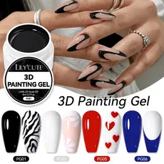 LILY'CUTE Pintura 3D Unhas Gel Branco Preto Cor Patting Multifuncional Nail DIY Art UV LED Sem Limpeza Manicure 8ml