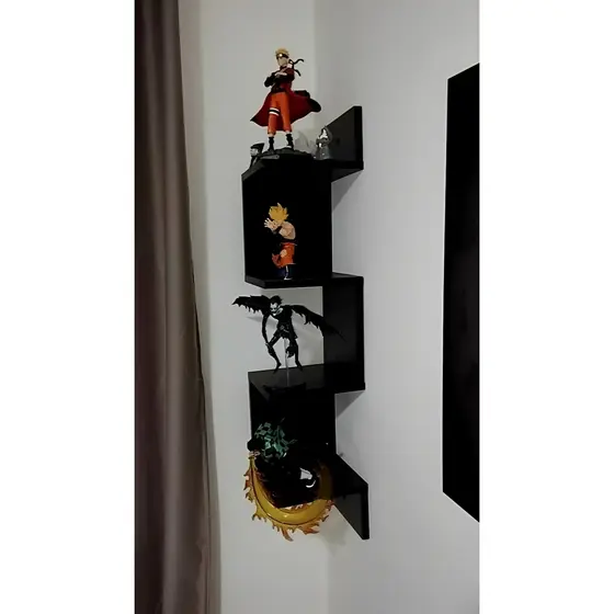 Prateleira De Canto Reto Livros Nicho Decoração Estante Multiuso Mdf Preta