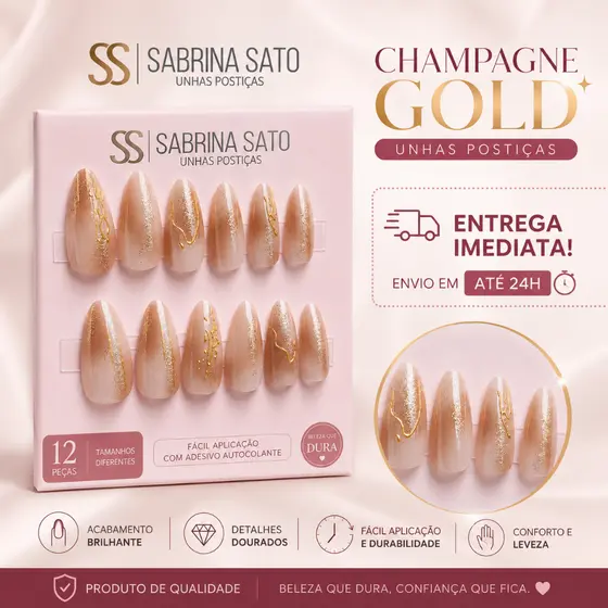 Unhas Sabrina Sato Postiças Decoradas e Realistas | Pintadas com Adesivo Autocolante Brilho Natural