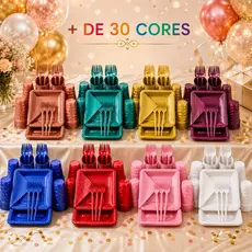 kit 180 e 130 Itens Aniversário Descartável Diamante Perolado Quadrado 40 Pessoas Luxo Reforçado Festa Prato Copo Garfo