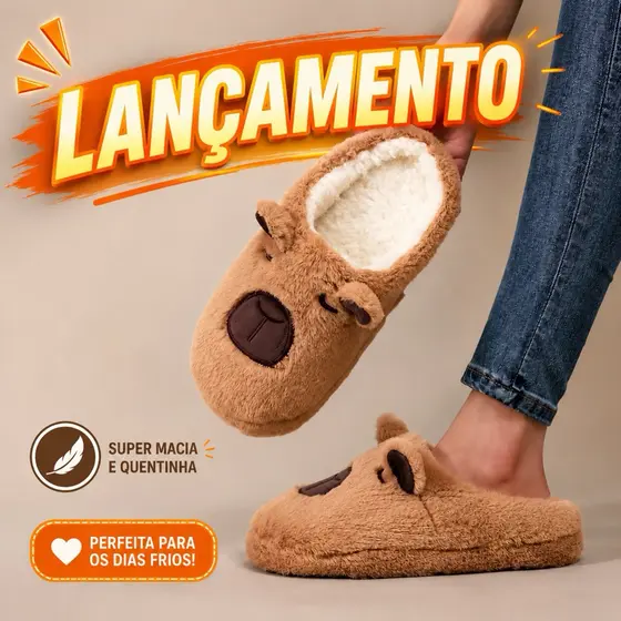 pantufa peluciada capivara feminina masculina infantil quentinha luxo antiderrapante