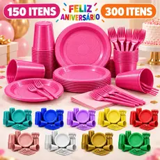kit 300 Itens 150 Itens Aniversário Festa Descartável Pratos Garfos Copos Perolizados Candy