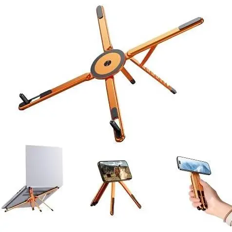 Suporte Portátil para Laptop de Mesa, Suporte Ajustável e Dobrável para Computador com Suporte Magnético para Telefone,