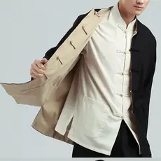 Terno Tang masculino dupla face de duas peças Casual cor sólida primavera outono dupla face Wearable Tai Chi terno chá a