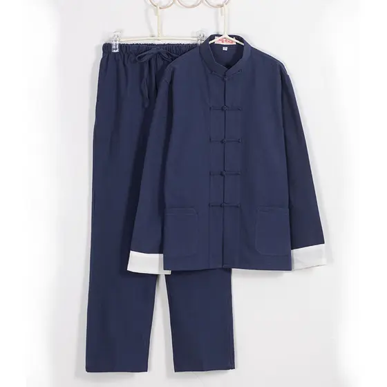 Terno Tang de algodão puro para idosos de meia-idade estilo chinês tamanho grande Hanfu Tai Chi terno Layman terno de al