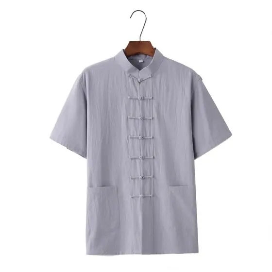 Masculino linho meia manga Tang terno Tai Chi terno meia manga prática terno Layman terno estilo chinês algodão linho de