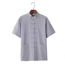 Masculino linho meia manga Tang terno Tai Chi terno meia manga prática terno Layman terno estilo chinês algodão linho de