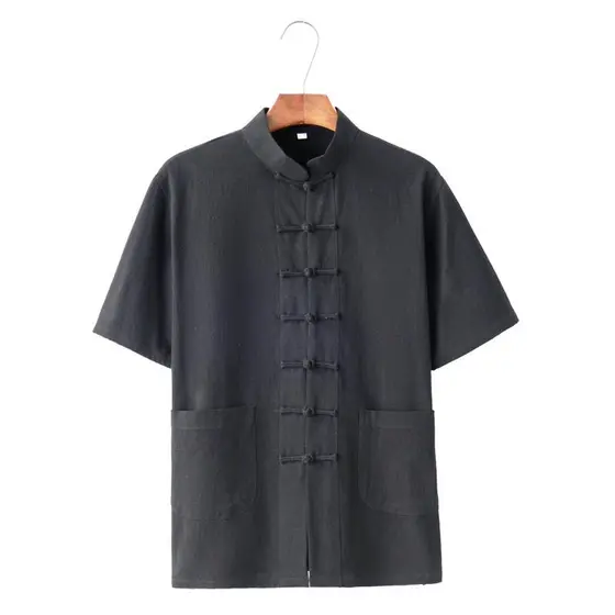 Camisa de meia manga de linho de algodão camisa de manga curta macia e confortável camiseta masculina verão gola alta es