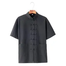 Camisa de meia manga de linho de algodão camisa de manga curta macia e confortável camiseta masculina verão gola alta es