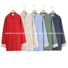 Estilo chinês masculino algodão linho Tang terno fivela outono inverno jaqueta chinês Retro gola alta engrossado dupla c