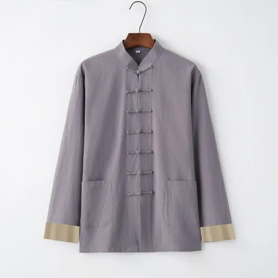 Masculino juventude estilo chinês algodão linho estilo chinês Hanfu Tang terno jaqueta Retro fivela Layman chinês montan