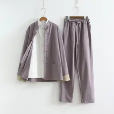 Novo estilo chinês algodão linho manga conjunto de duas peças meditação chá arte Layman roupas estilo chinês linho budis
