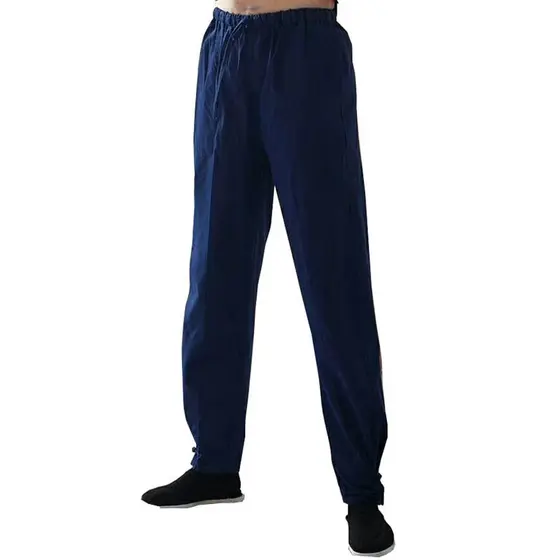 Puro algodão Tang terno fivela calças masculinas estilo chinês velho pano grosso prática roupas Kung Fu calças Kirin Ruy