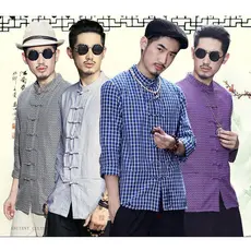 Puro algodão Tang terno Casual masculino velho pano grosso xadrez jaqueta Tai Chi terno Layman terno versão de moda algo