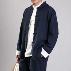Homens puro algodão Tang terno velho pano grosso dupla camada de manga comprida jaqueta chá arte Hanfu camada roupas chi