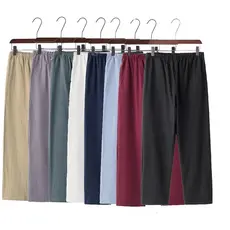 Calças de linho estilo quatro estações masculinas calças soltas Extra grandes calças casuais jovens calças retas confort