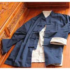 Inverno masculino feminino mesmo estilo algodão linho Tang terno dupla face pode usar topos jaquetas Casual wear Tai Chi