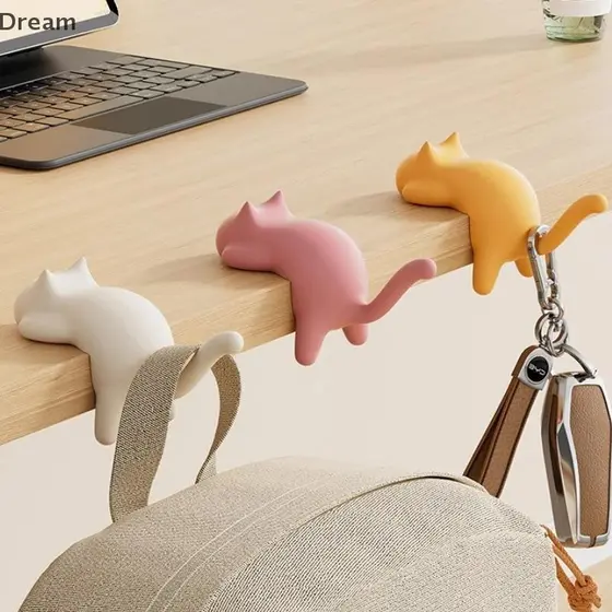 < Dream > Fofo Portátil Gato Saco Gancho De Mesa Bolsa Mochila De Viagem Organizador Titular Decoração Do Escritório Em