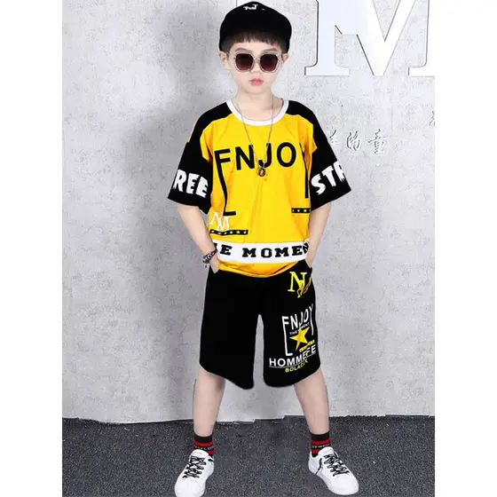 Meninos roupas de verão amarelo manga curta puro algodão verão roupas infantis camiseta 2026 novo estilo 9 bonito menino