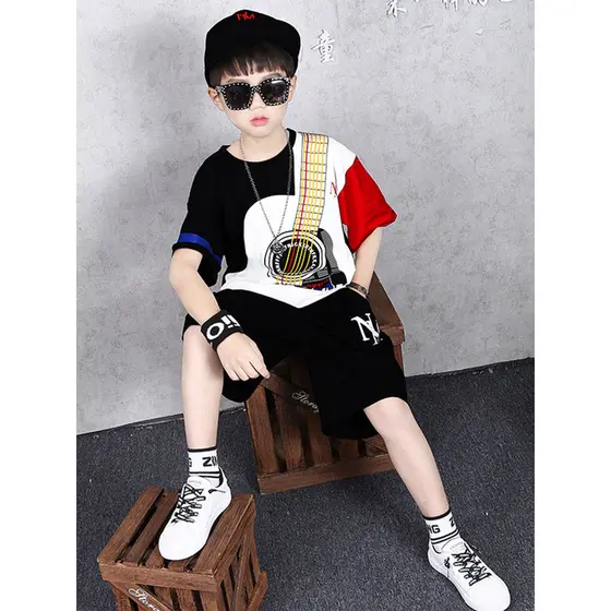 Meninos mais velhos verão camiseta 2026 novo estilo versão coreana roupas infantis de manga curta meninos terno moda 5 r