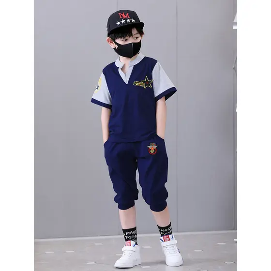 Roupas infantis meninos ternos de verão 2026 novo estilo puro algodão crianças calças cortadas de manga curta verão meni