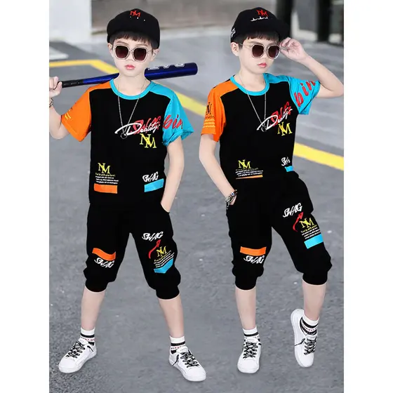 Roupas infantis meninos verão camiseta de manga curta 2026 novo estilo puro algodão terno infantil roupas bonitas menino