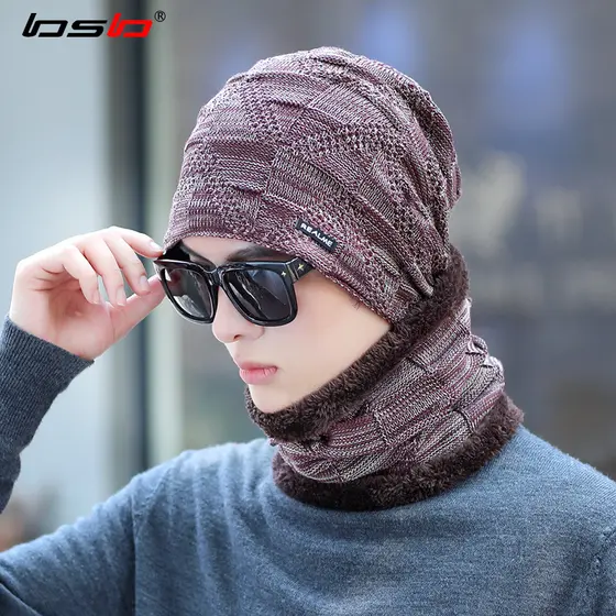 Chapéu masculino inverno chapéu de malha velo babador quente pulôver chapéu juventude na moda algodão proteção de orelha
